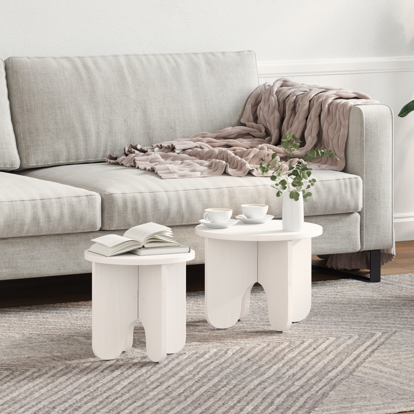 Coffee Table 2 pcs White Solid Pine wood