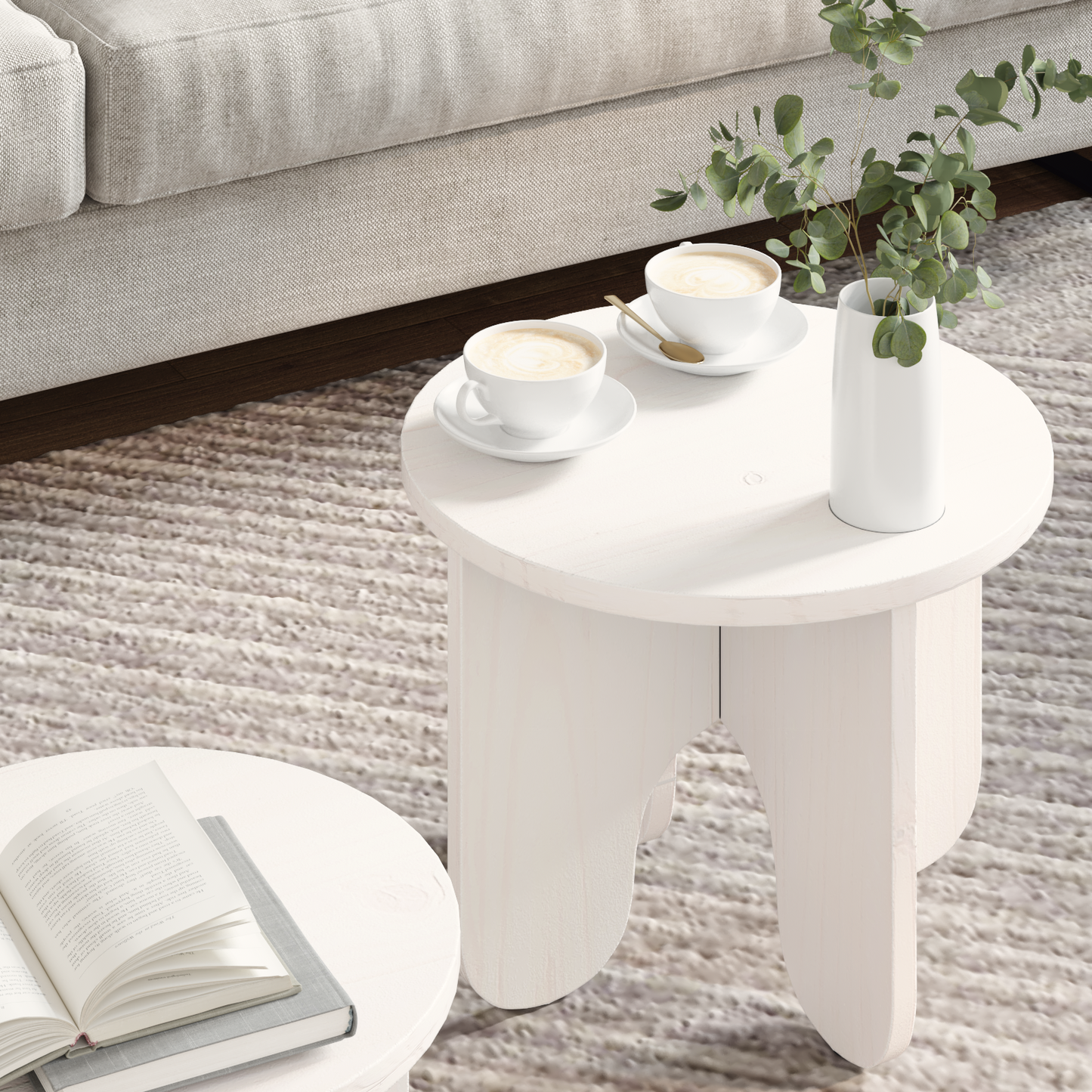 Coffee Table 2 pcs White Solid Pine wood