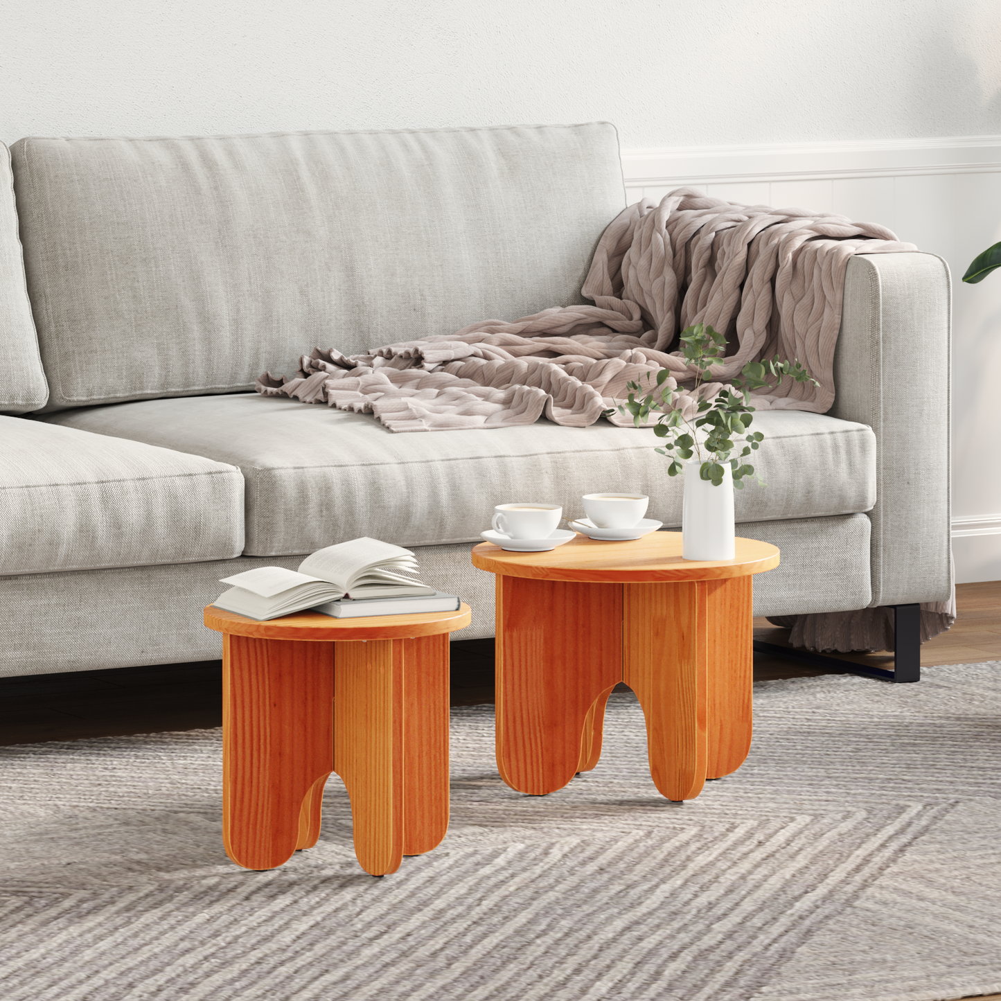 Coffee Table 2 pcs Wax Brown Solid Pine wood