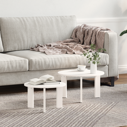 Coffee Table 2 pcs White Solid Pine wood