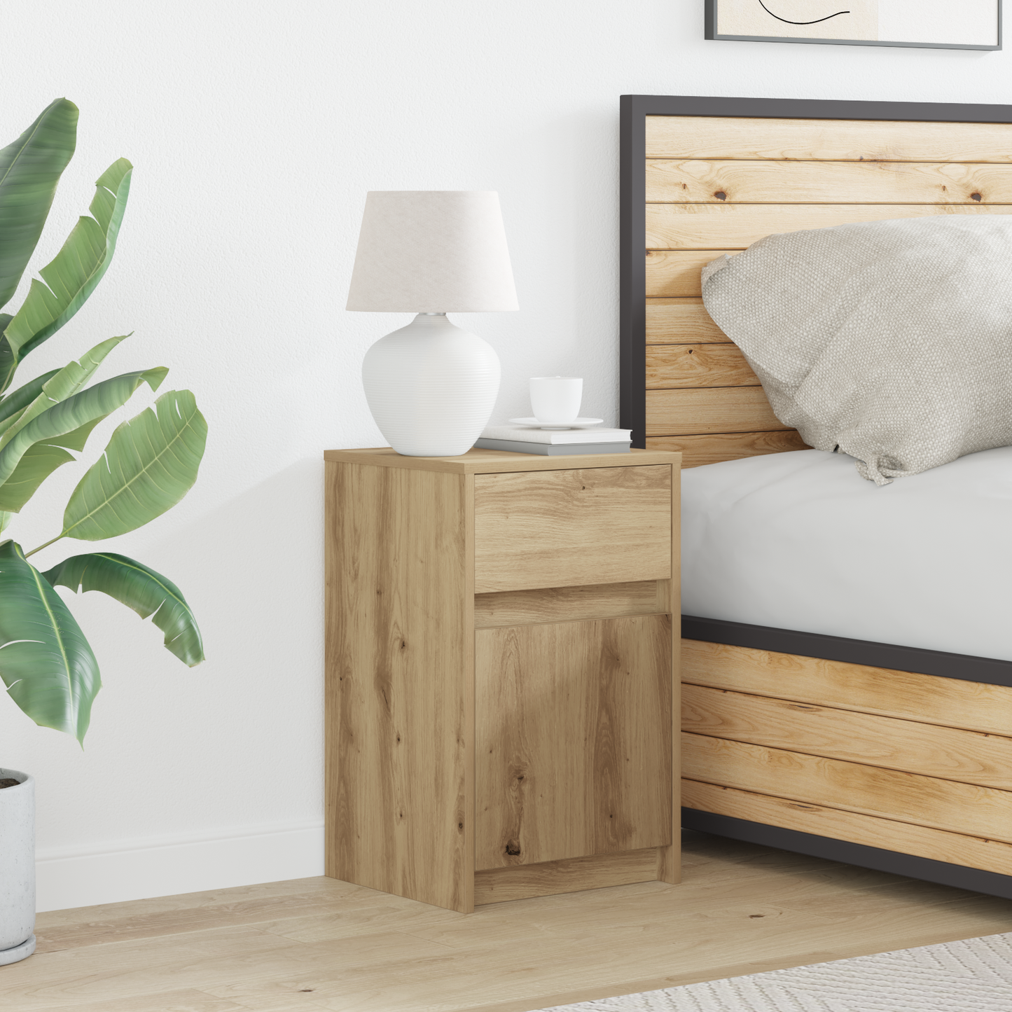 LED Bedside Cabinet Artisan oak 38 x 34 x 61 cm Engineered wood