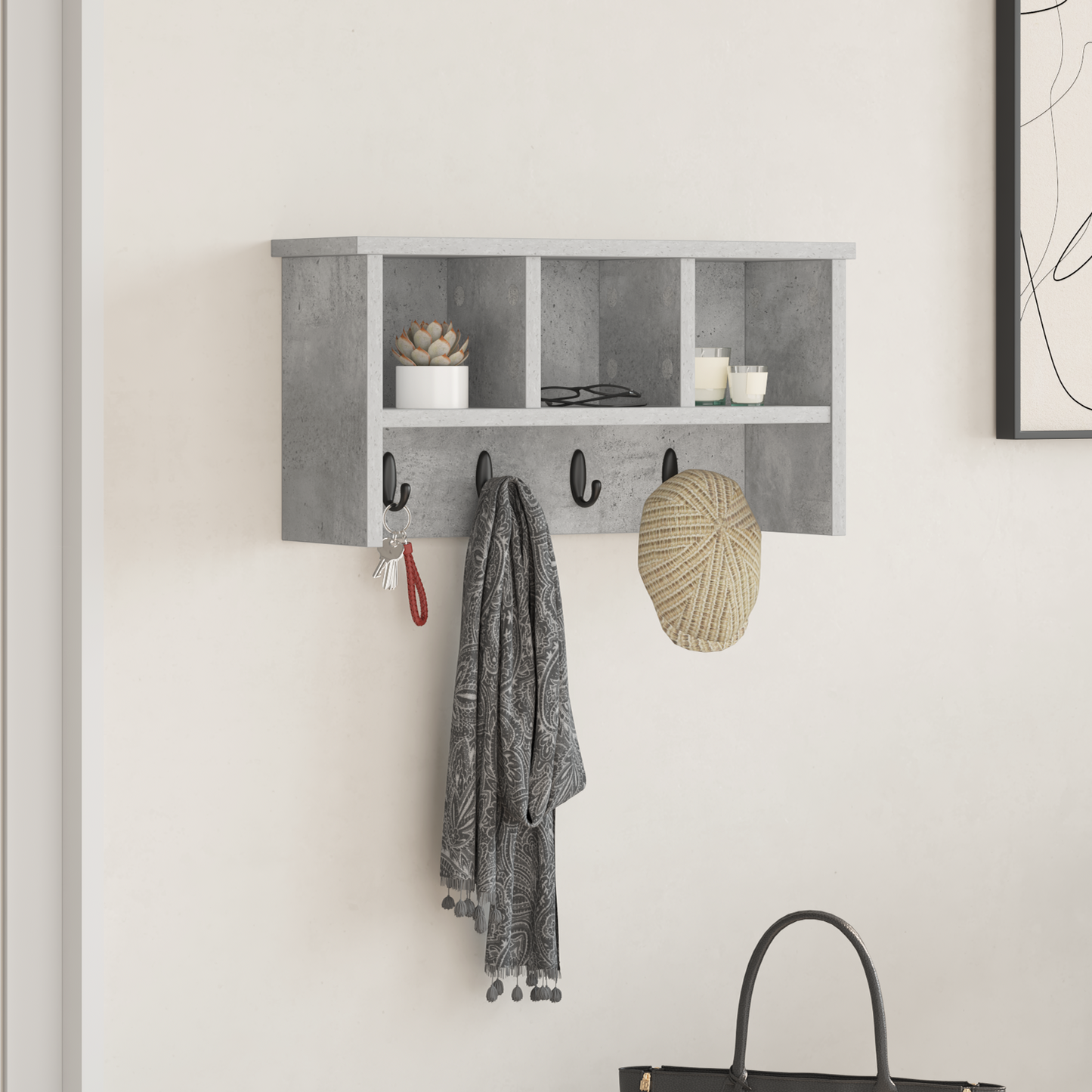 Wall-Mounted Coat Rack with Shelf Concrete Grey 50 x 16 x 26 cm