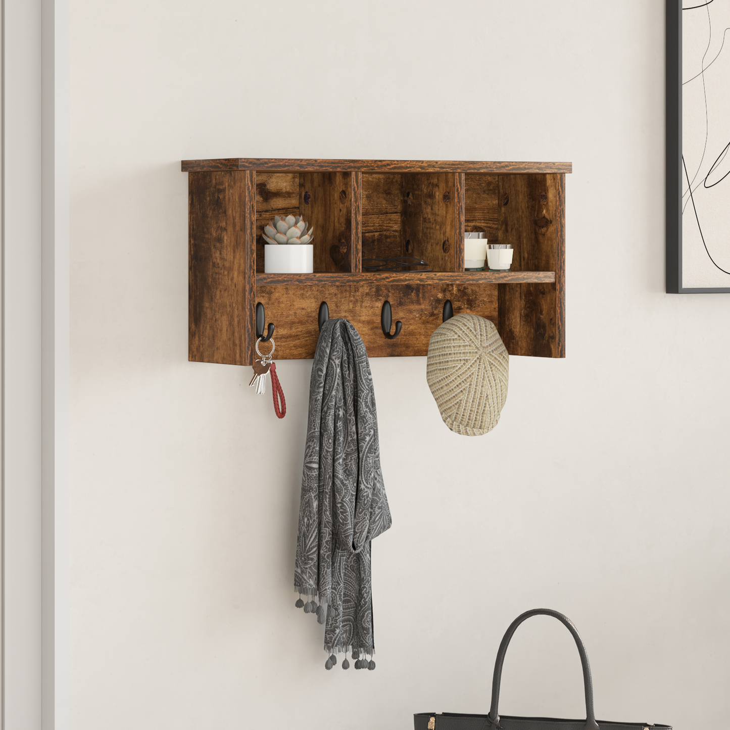 Wall-Mounted Coat Rack with Shelf Smoked Oak 50 x 16 x 26 cm