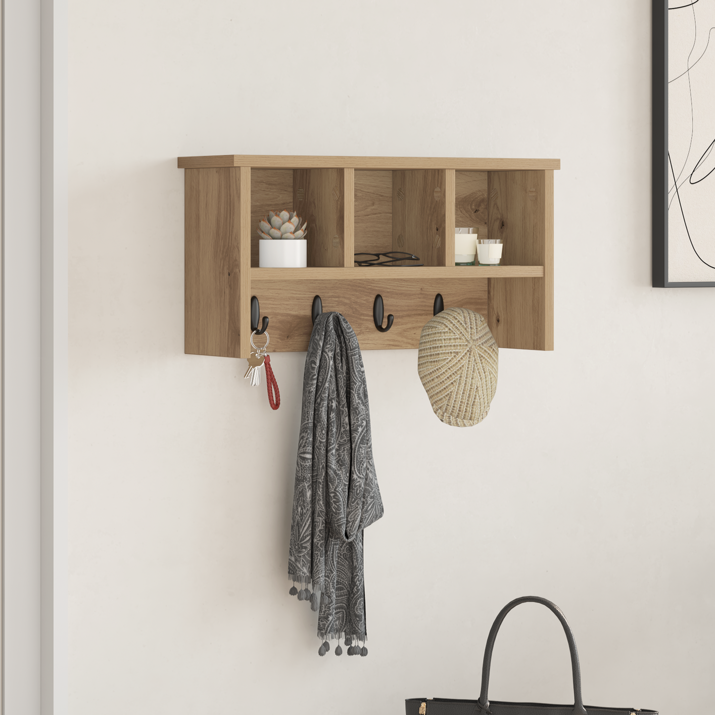 Wall-Mounted Coat Rack with Shelf Artisan Oak 50 x 16 x 26 cm