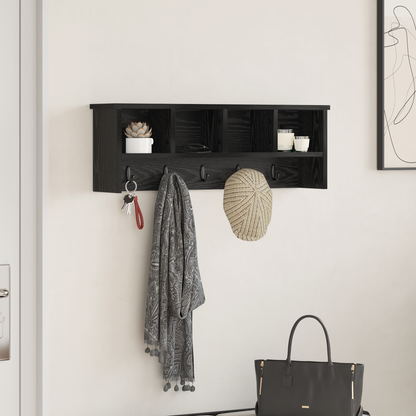 Wall-Mounted Coat Rack with Shelf Black Oak 75 x 16 x 26 cm