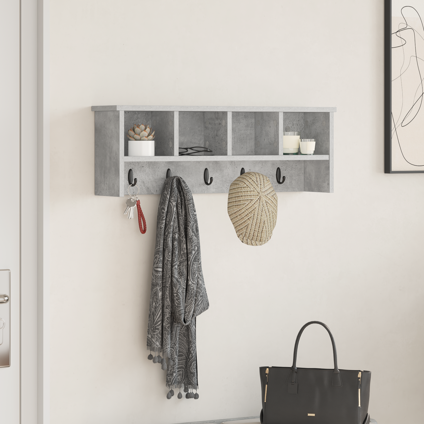 Wall-Mounted Coat Rack with Shelf Concrete Grey 75 x 16 x 26 cm