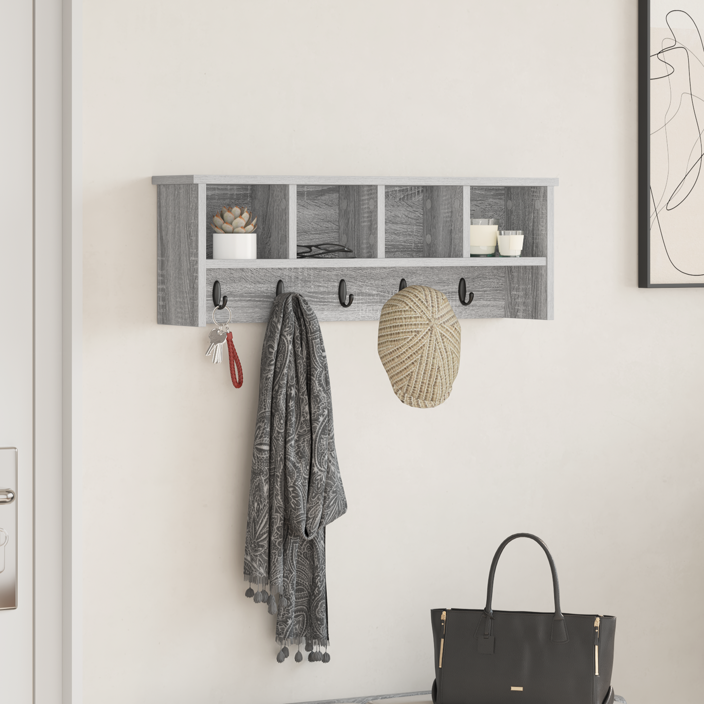 Wall-Mounted Coat Rack with Shelf Grey Sonoma 75 x 16 x 26 cm