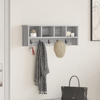 Wall-Mounted Coat Rack with Shelf Grey Sonoma 75 x 16 x 26 cm