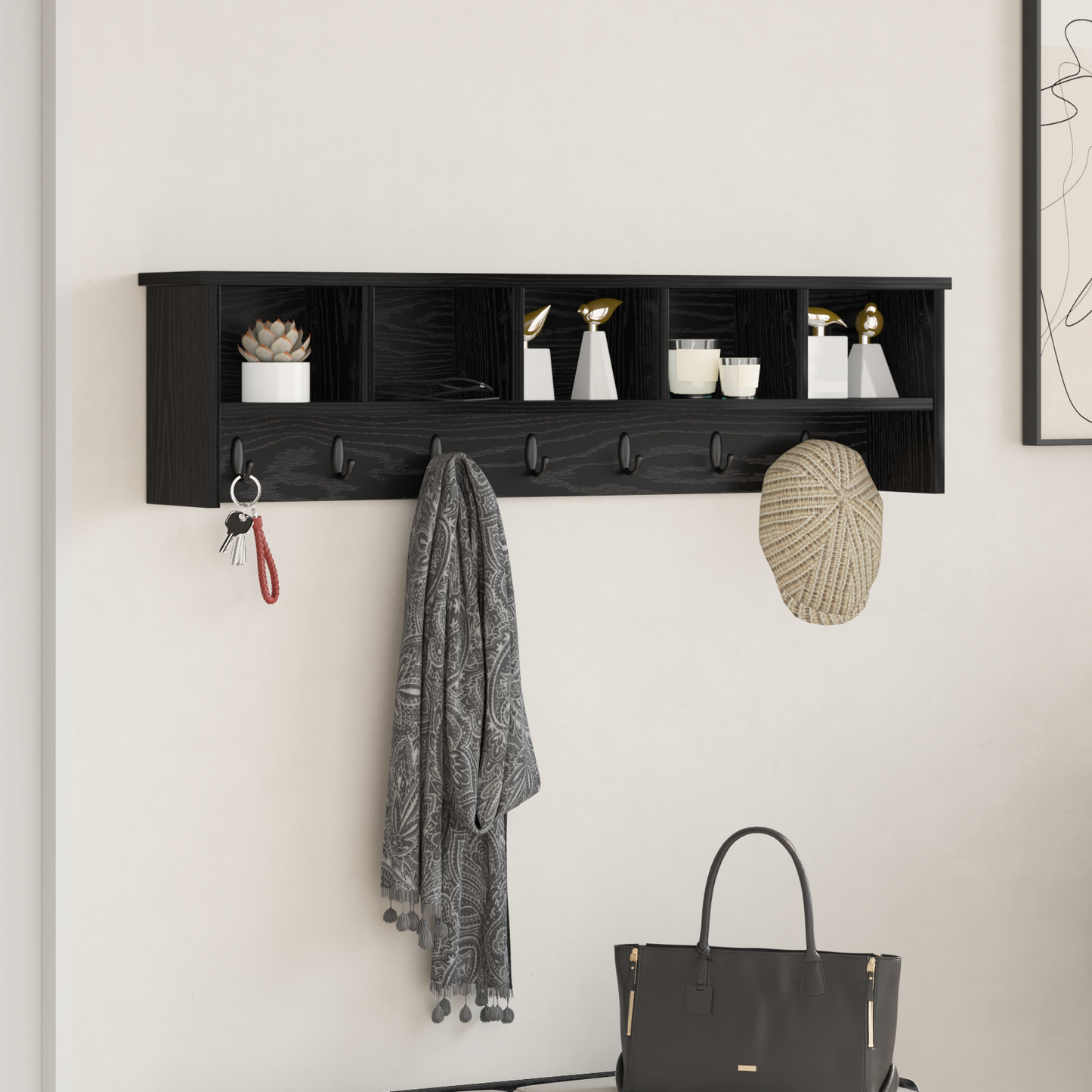 Wall-Mounted Coat Rack with Shelf Black Oak 100 x 16 x 26 cm