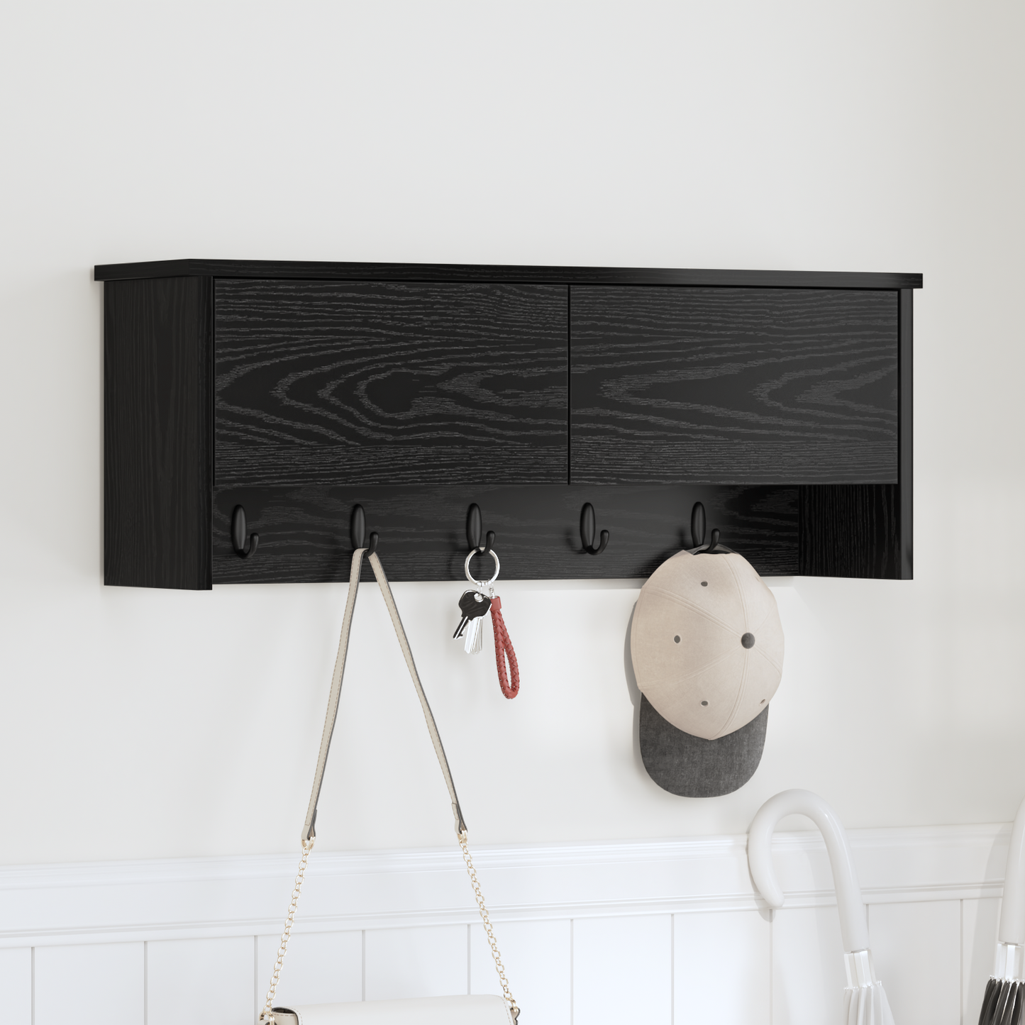 Wall-Mounted Coat Rack with Shelf Black Oak 80 x 20 x 30 cm