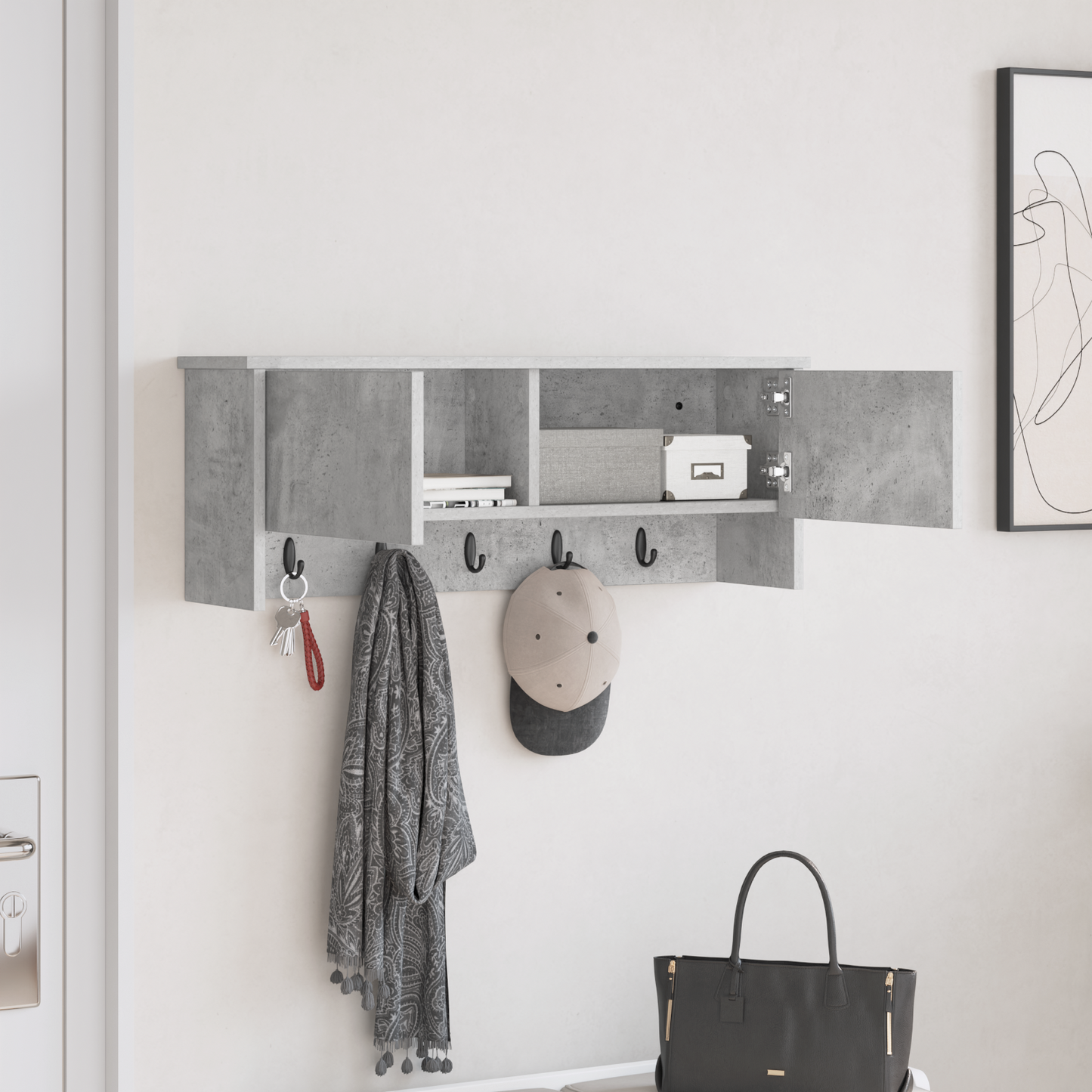 Wall-Mounted Coat Rack with Shelf Concrete Grey 80 x 20 x 30 cm