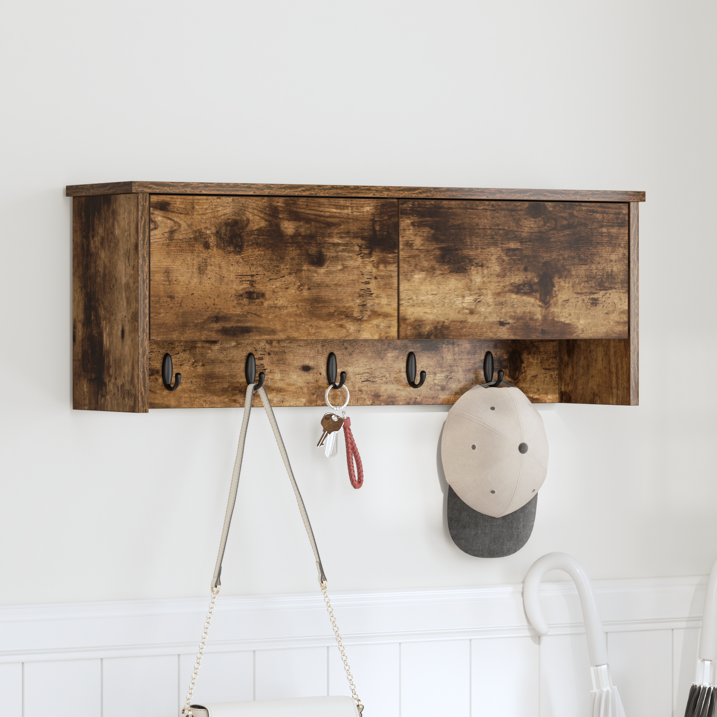 Wall-Mounted Coat Rack with Shelf Smoked Oak 80 x 20 x 30 cm