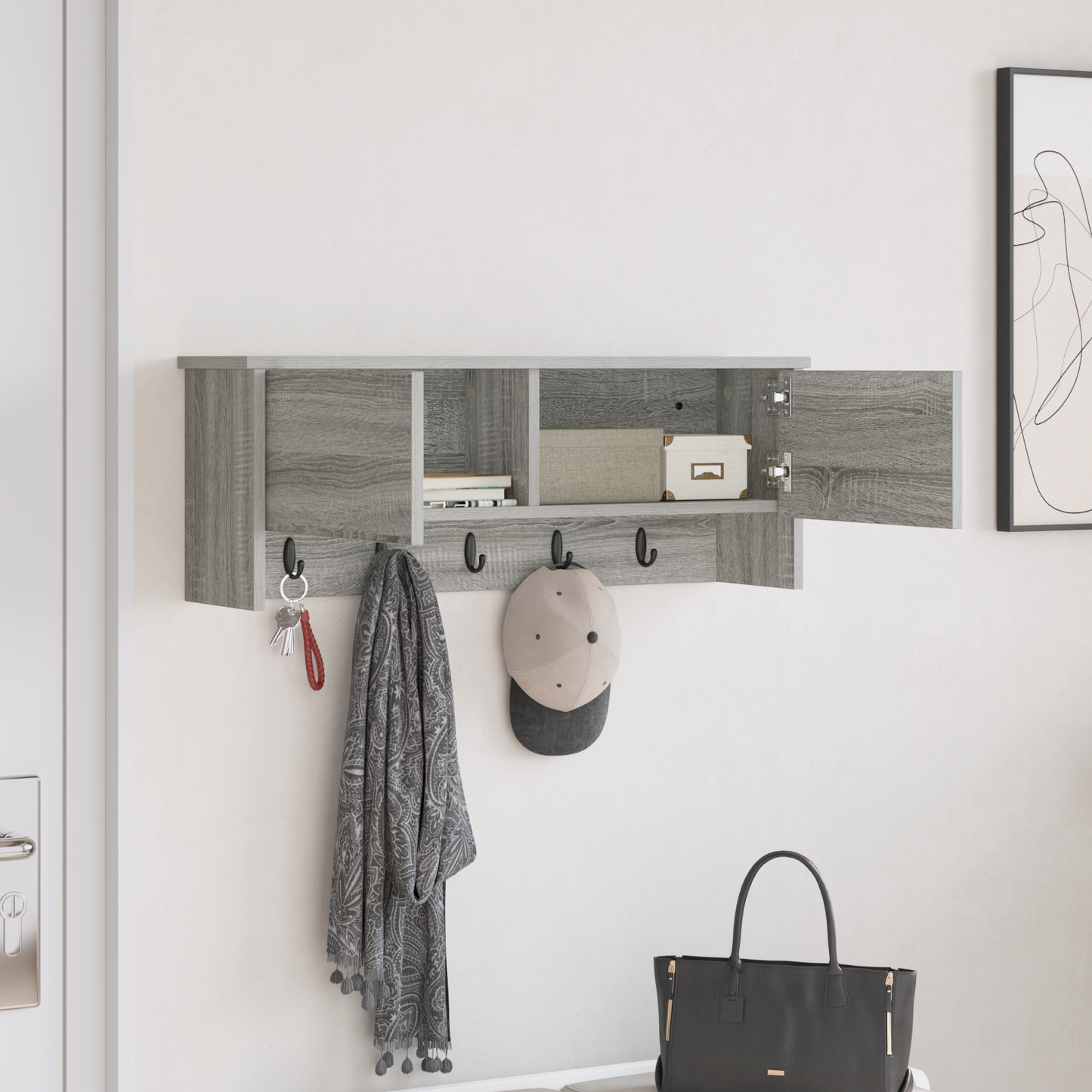 Wall-Mounted Coat Rack with Shelf Grey Sonoma 80 x 20 x 30 cm