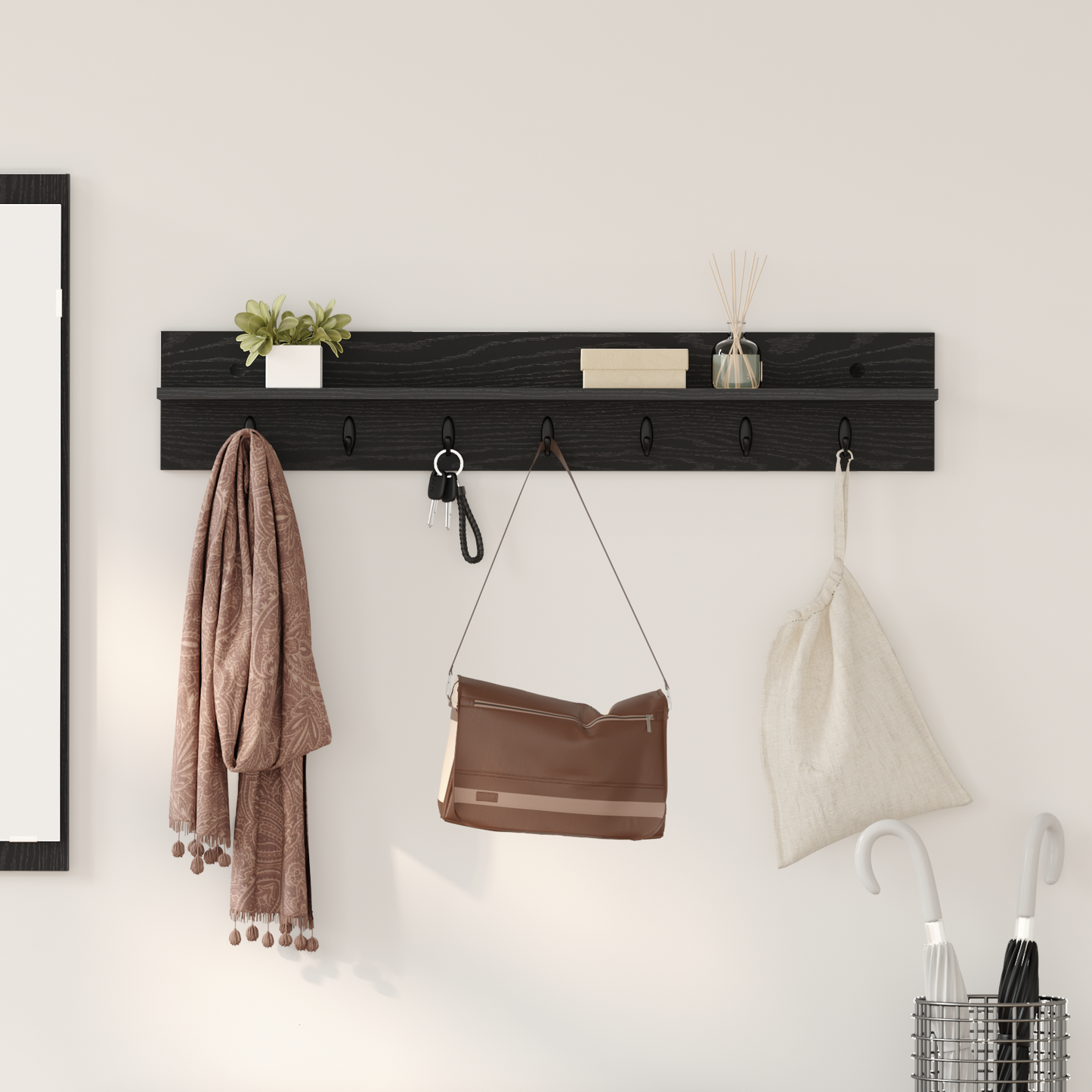 Wall-Mounted Coat Rack Black Oak 100 x 10.5 x 18 cm