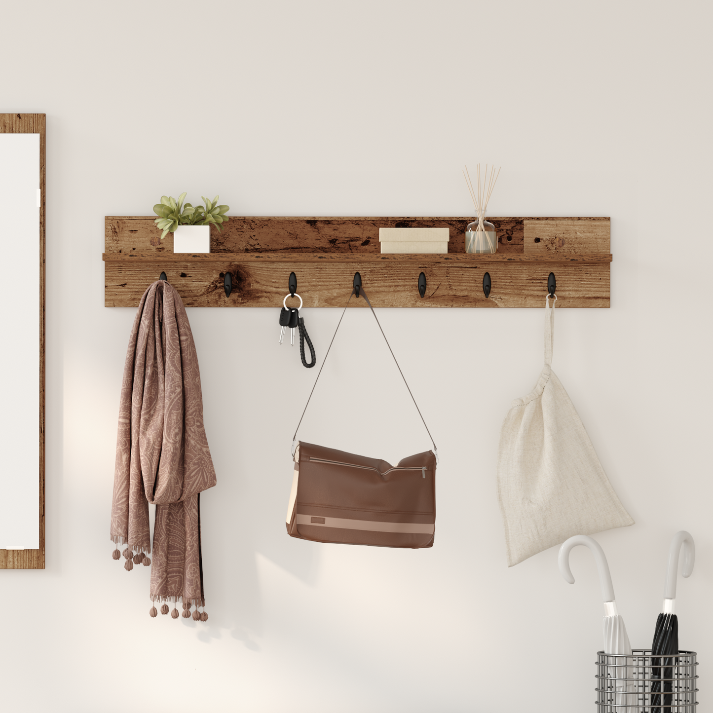 Wall-Mounted Coat Rack Wall-mounted Old Wood 100 x 10.5 x 18 cm