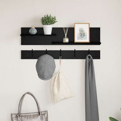 Wall-Mounted Coat Rack with Shelf Black Oak 90 x 15 x 36 cm