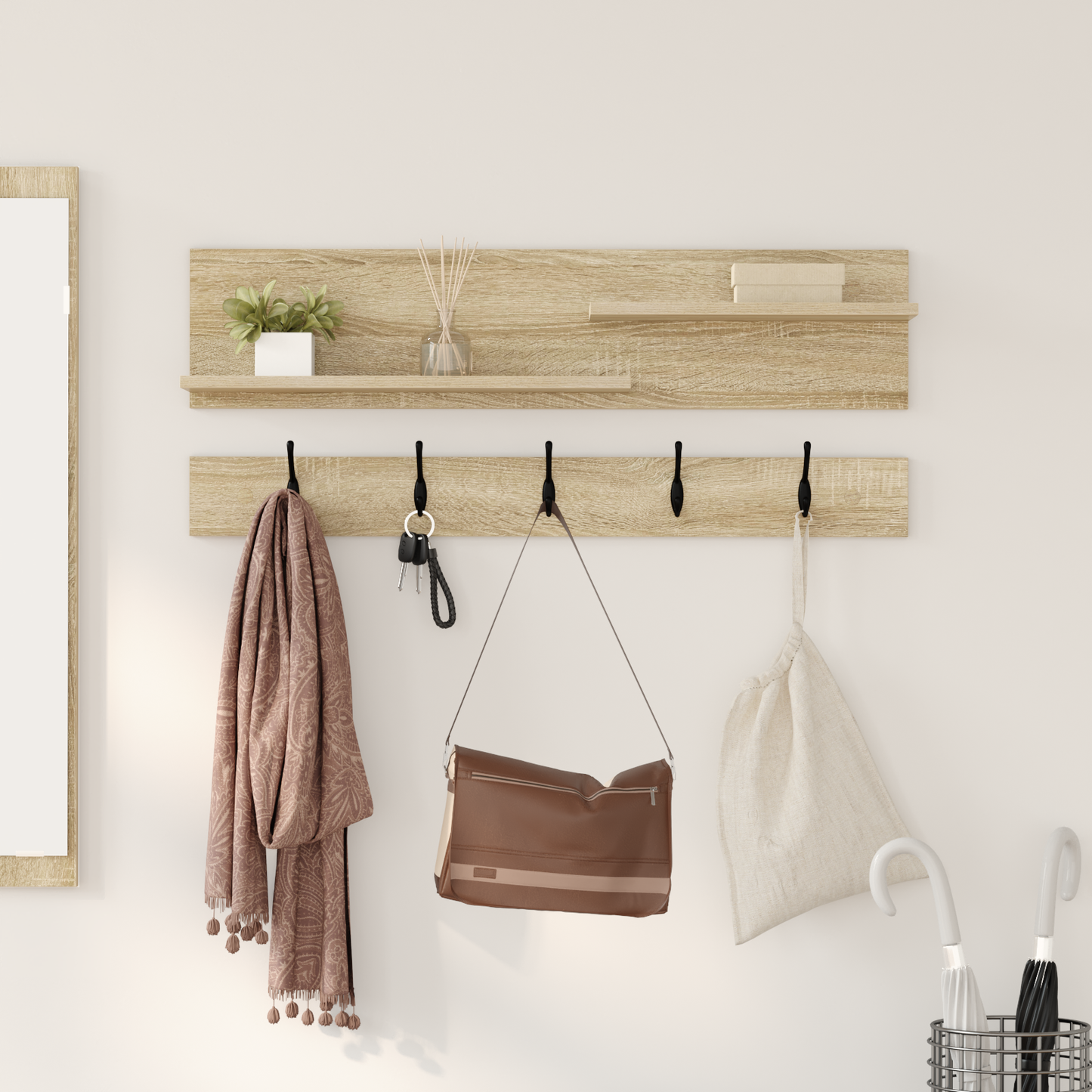 Wall-Mounted Coat Rack with Shelf Sonoma Oak 90 x 15 x 36 cm