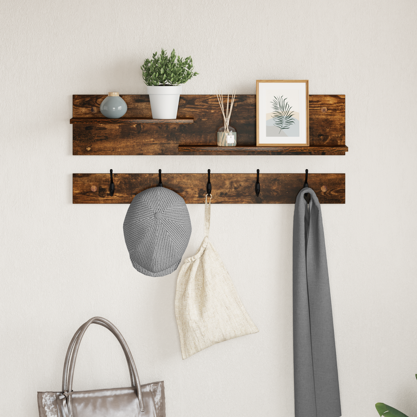Wall-Mounted Coat Rack with Shelf Smoked Oak 90 x 15 x 36 cm