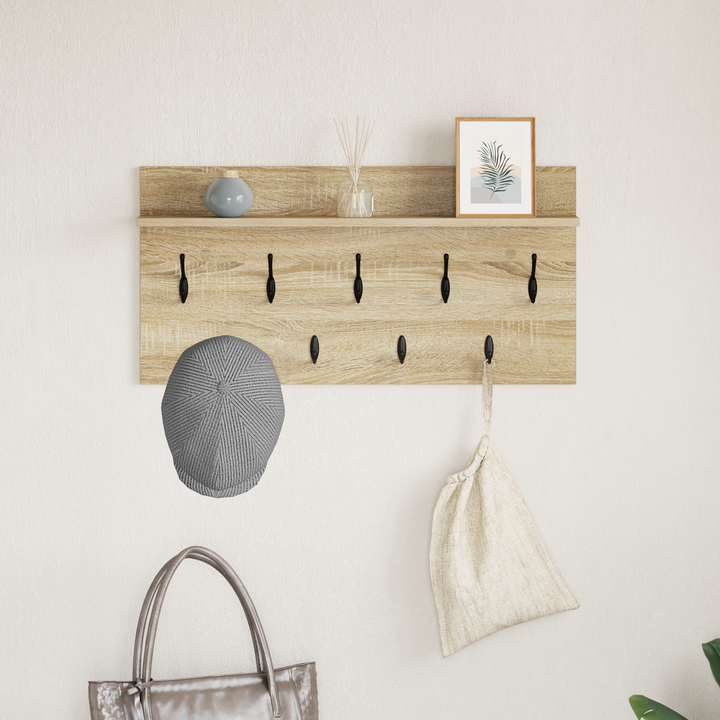 Wall-Mounted Coat Rack with Shelf Sonoma Oak 80 x 40 x 12 cm