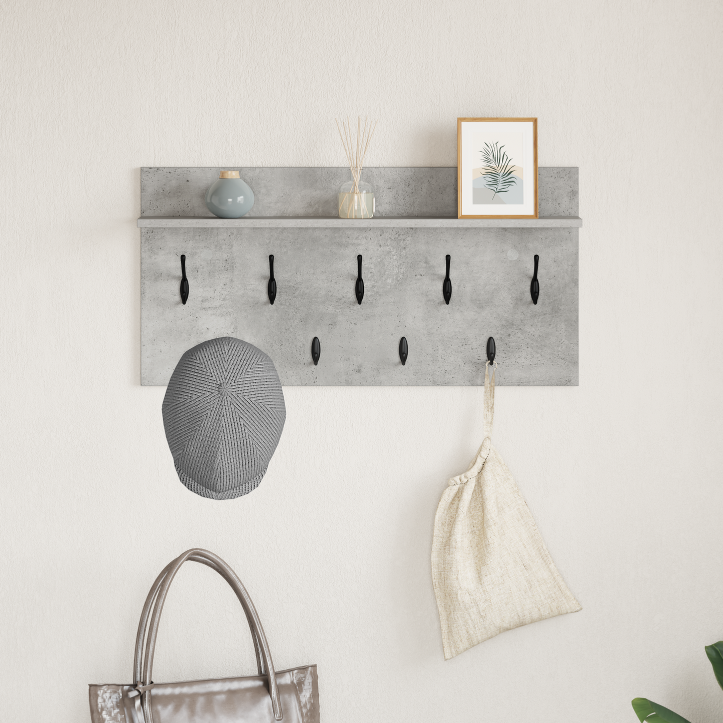 Wall-Mounted Coat Rack with Shelf Concrete Grey 80 x 40 x 12 cm