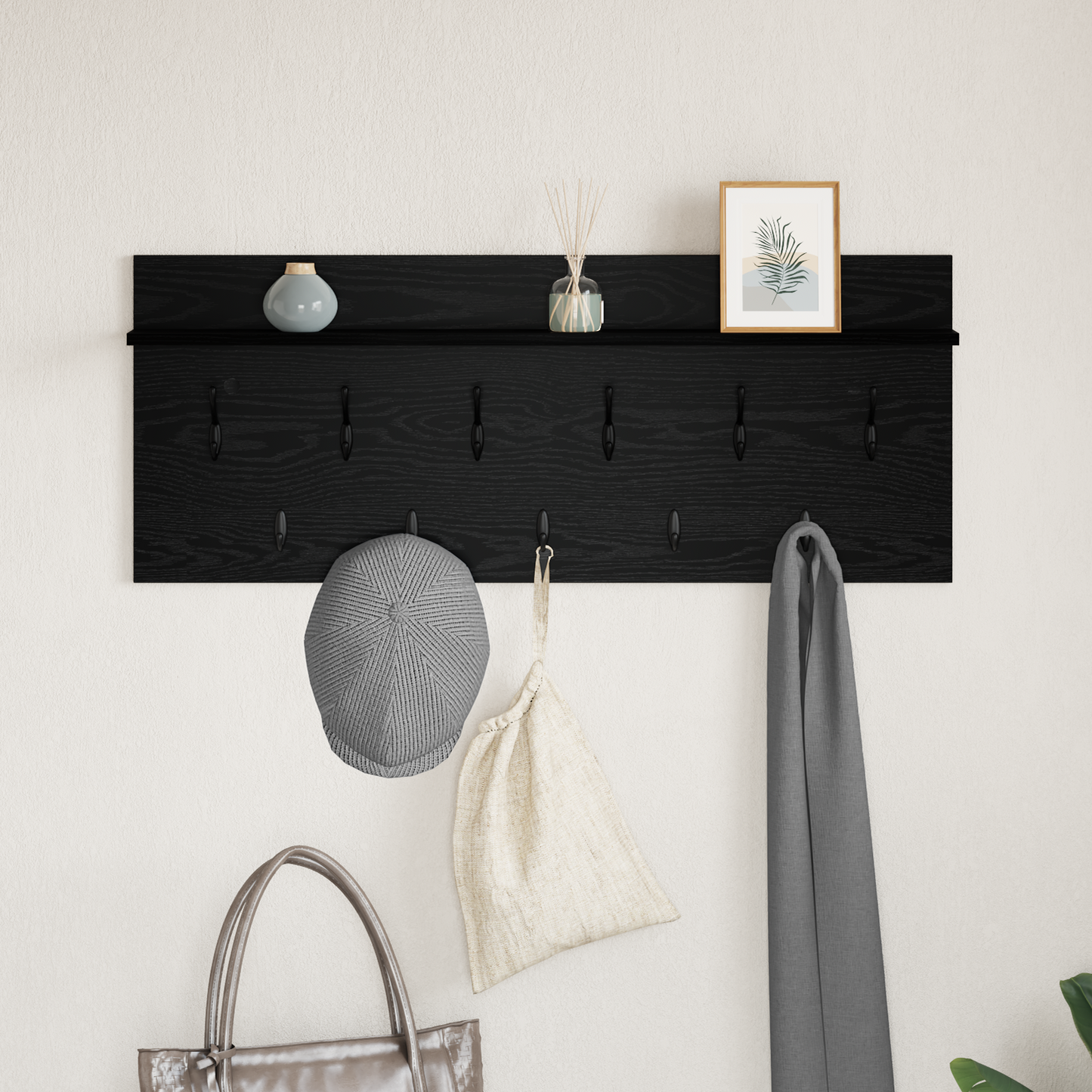 Wall-Mounted Coat Rack with Shelf Black Oak 100 x 40 x 12 cm