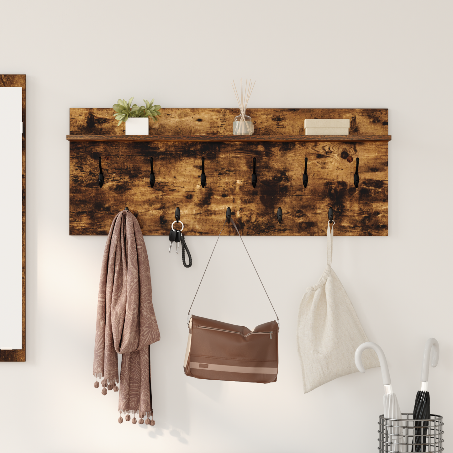 Wall-Mounted Coat Rack with Shelf Smoked Oak 100 x 40 x 12 cm