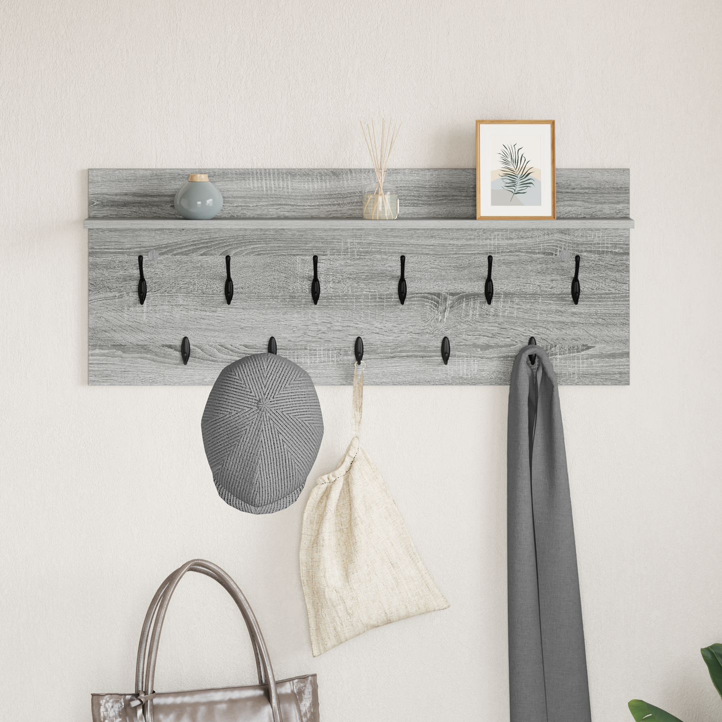 Wall-Mounted Coat Rack with Shelf Grey Sonoma 100 x 40 x 12 cm