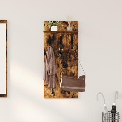 Wall-Mounted Coat Rack with Shelf Smoked Oak 40 x 10 x 90 cm