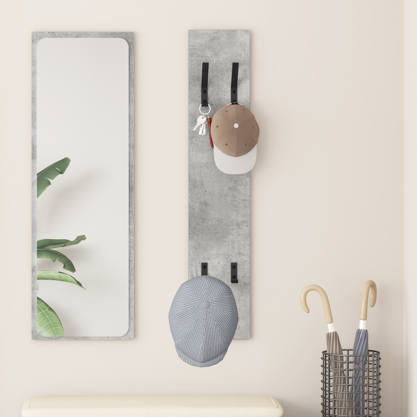 Wall-Mounted Coat Rack Concrete Grey 20 x 1.5 x 100 cm