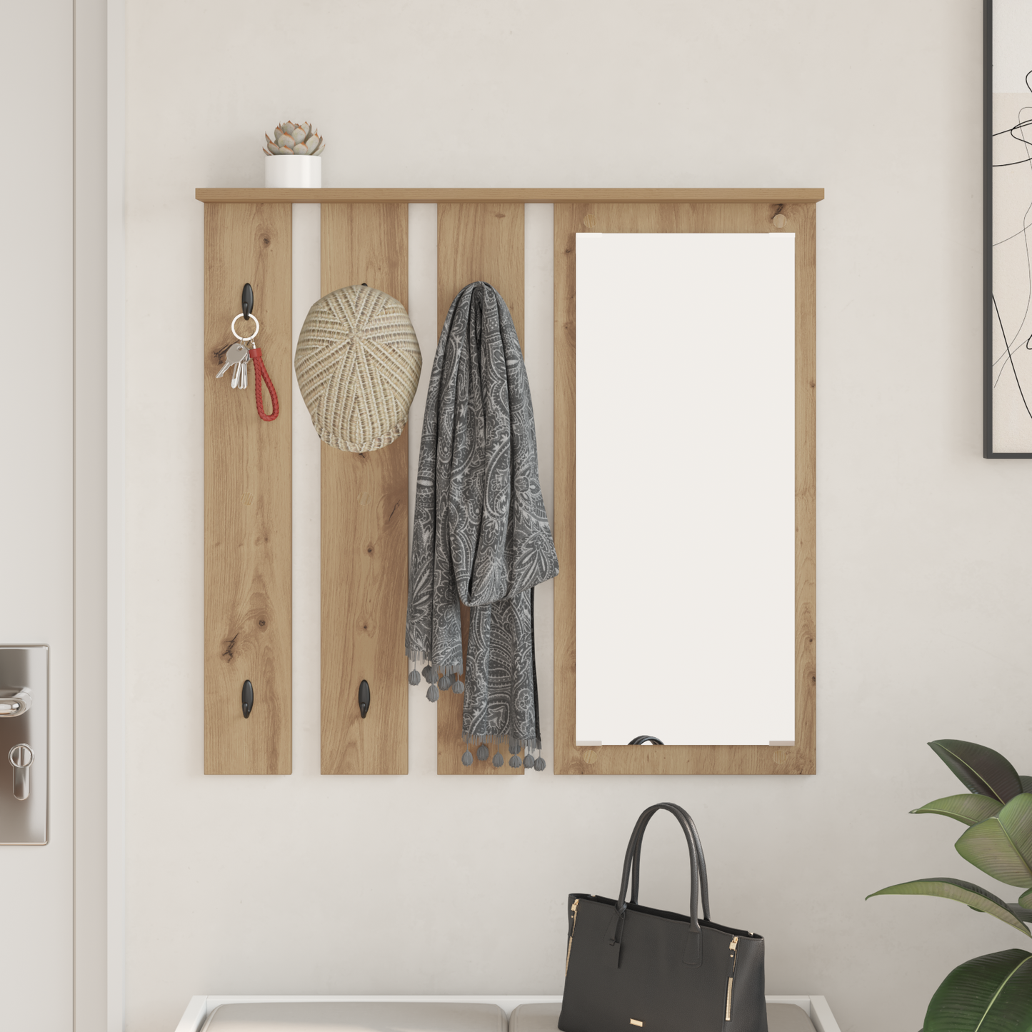 Wall-Mounted Coat Rack with Shelf Artisan oak 84 x 10 x 80 cm