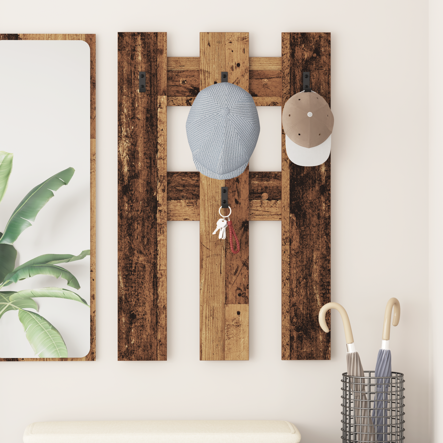 Wall-Mounted Coat Rack Old Wood 65 x 3 x 100 cm Engineered wood