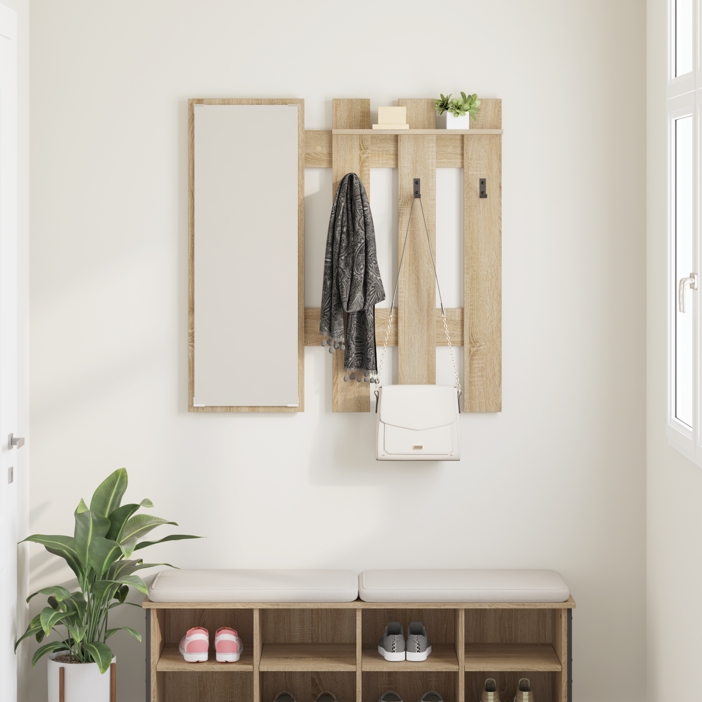 Wall-Mounted Coat Rack with Mirror Sonoma Oak 100 x 10 x 100 cm