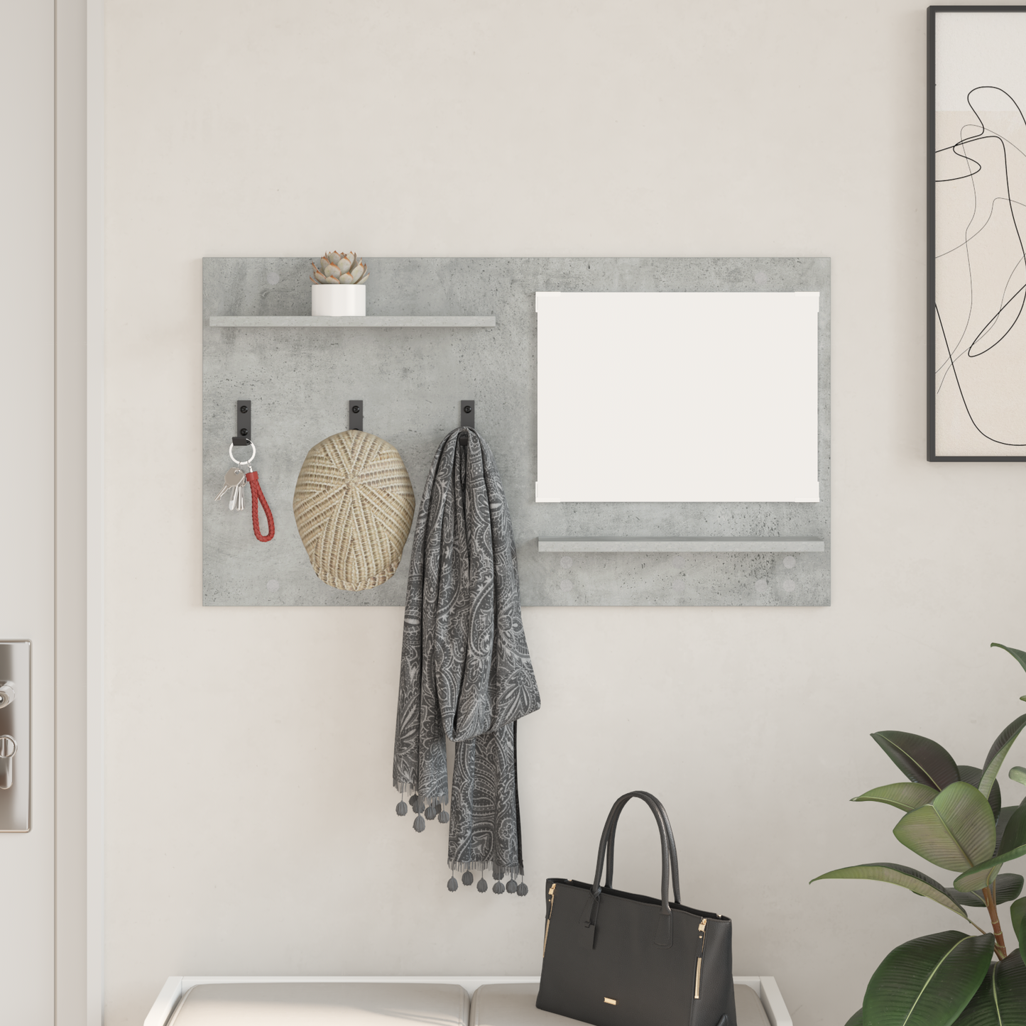 Wall-Mounted Coat Rack with Shelf Concrete Grey 90 x 10 x 50 cm