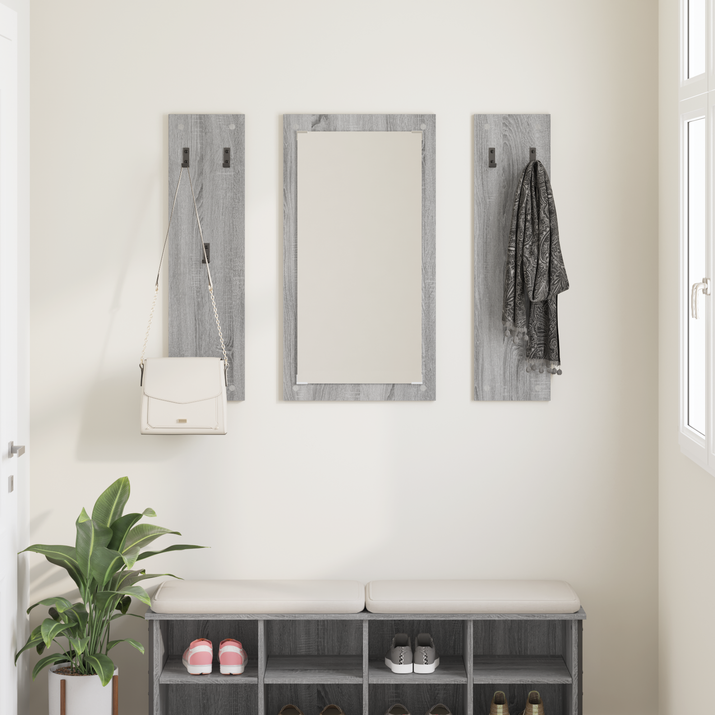Wall-Mounted Coat Rack with Mirror Grey Sonoma 96 x 1.5 x 90 cm