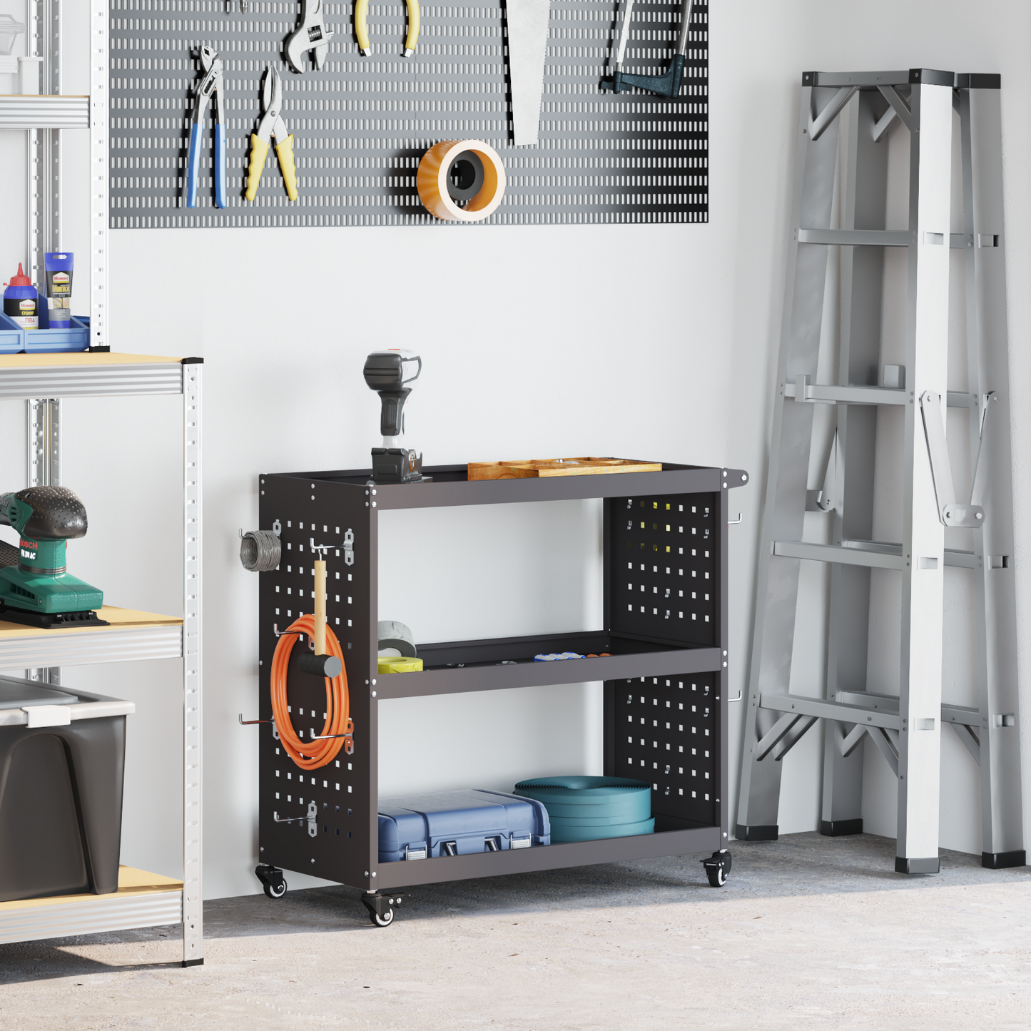 Tool Trolley with Shelf Black 75 x 35 x 73 cm Cold-rolled Steel