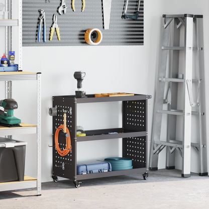 Tool Trolley with Shelf Black 75 x 35 x 73 cm Cold-rolled Steel