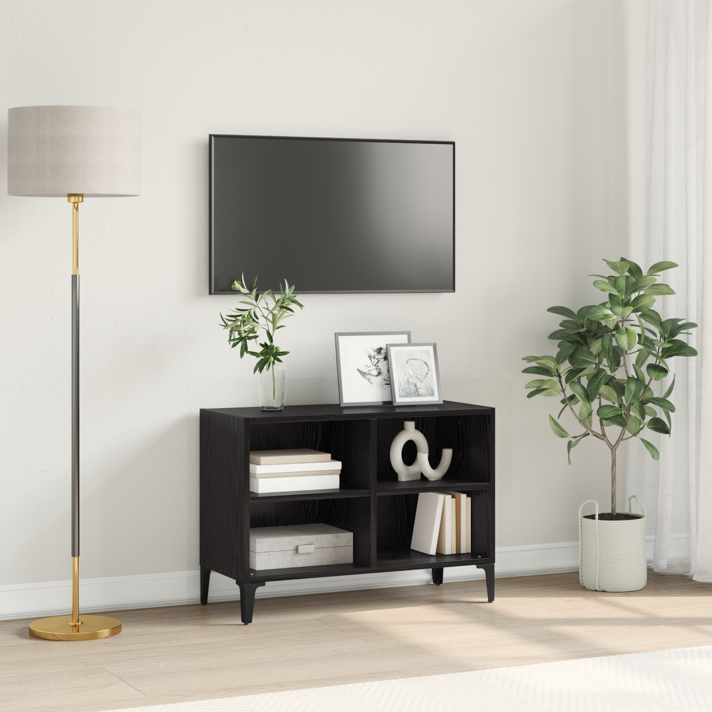 TV Cabinet Set Wall-mounted Black Engineered Wood