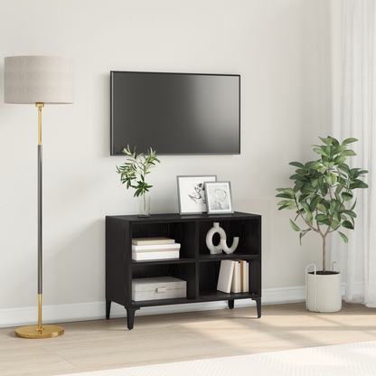 TV Cabinet Set Wall-mounted Black Engineered Wood