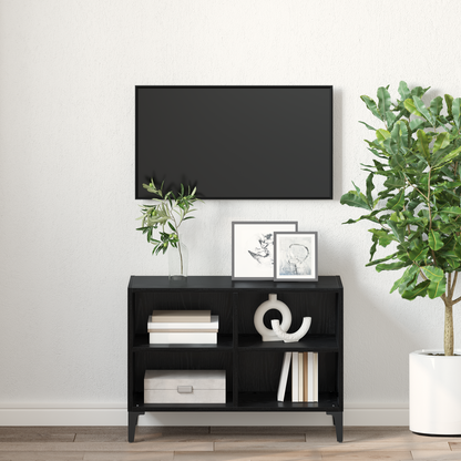 TV Cabinet Set Wall-mounted Black Engineered Wood