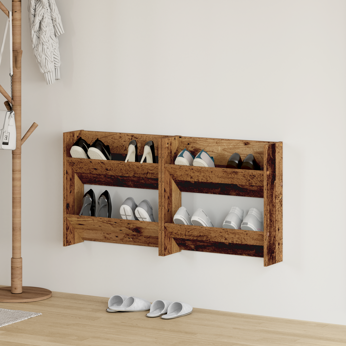 Shoe Cabinet 2 pcs Old Wood 60 x 18 x 60 cm Engineered Wood