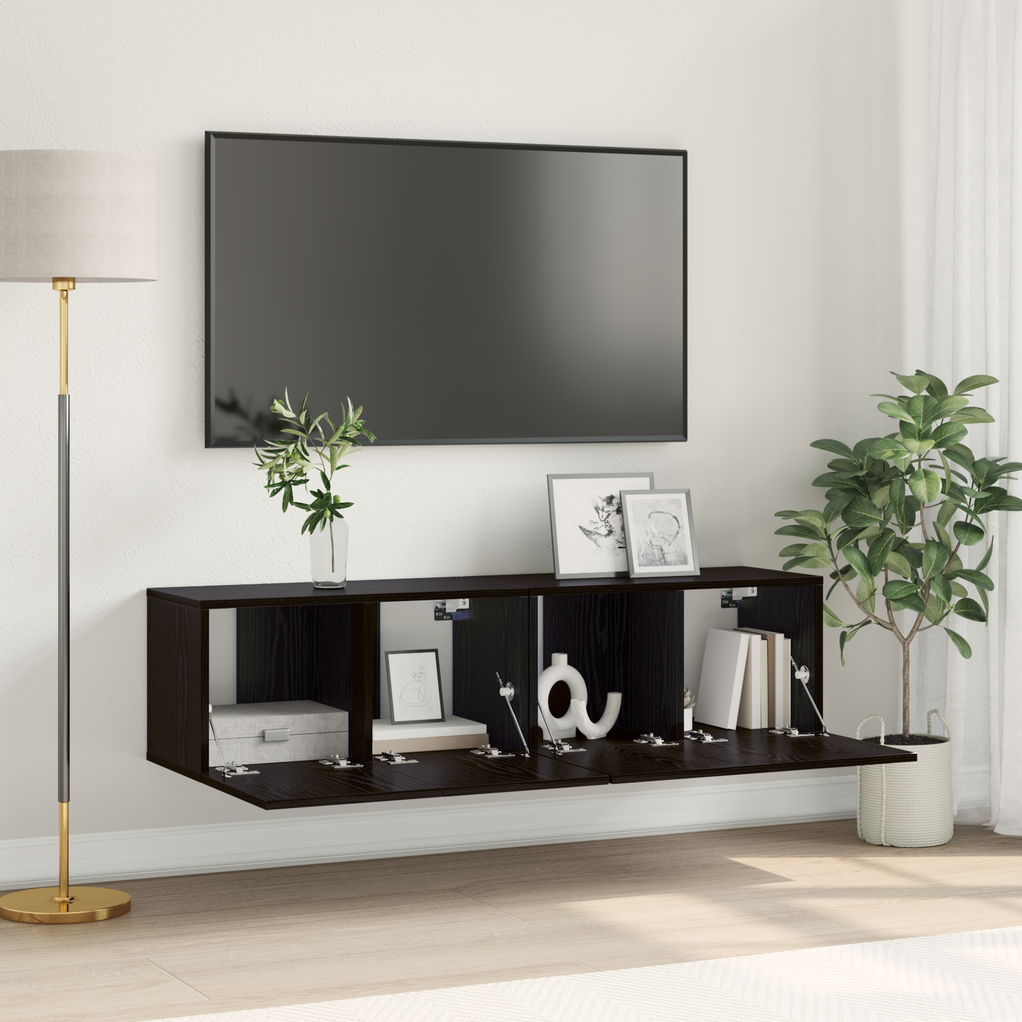 TV Cabinet Set 2 pcs Black 60 x 30 x 30 cm Engineered Wood