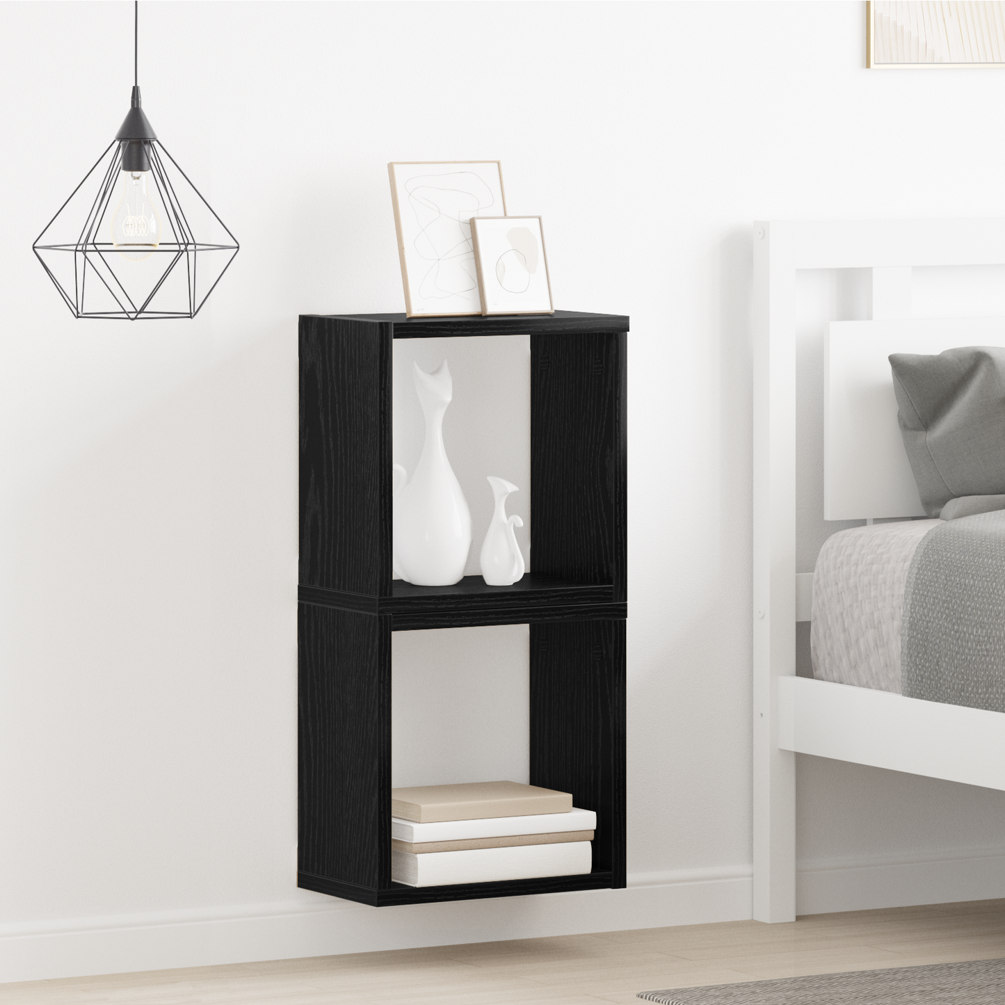 Wall Shelves with Shelf 2 pcs Black Oak Engineered Wood