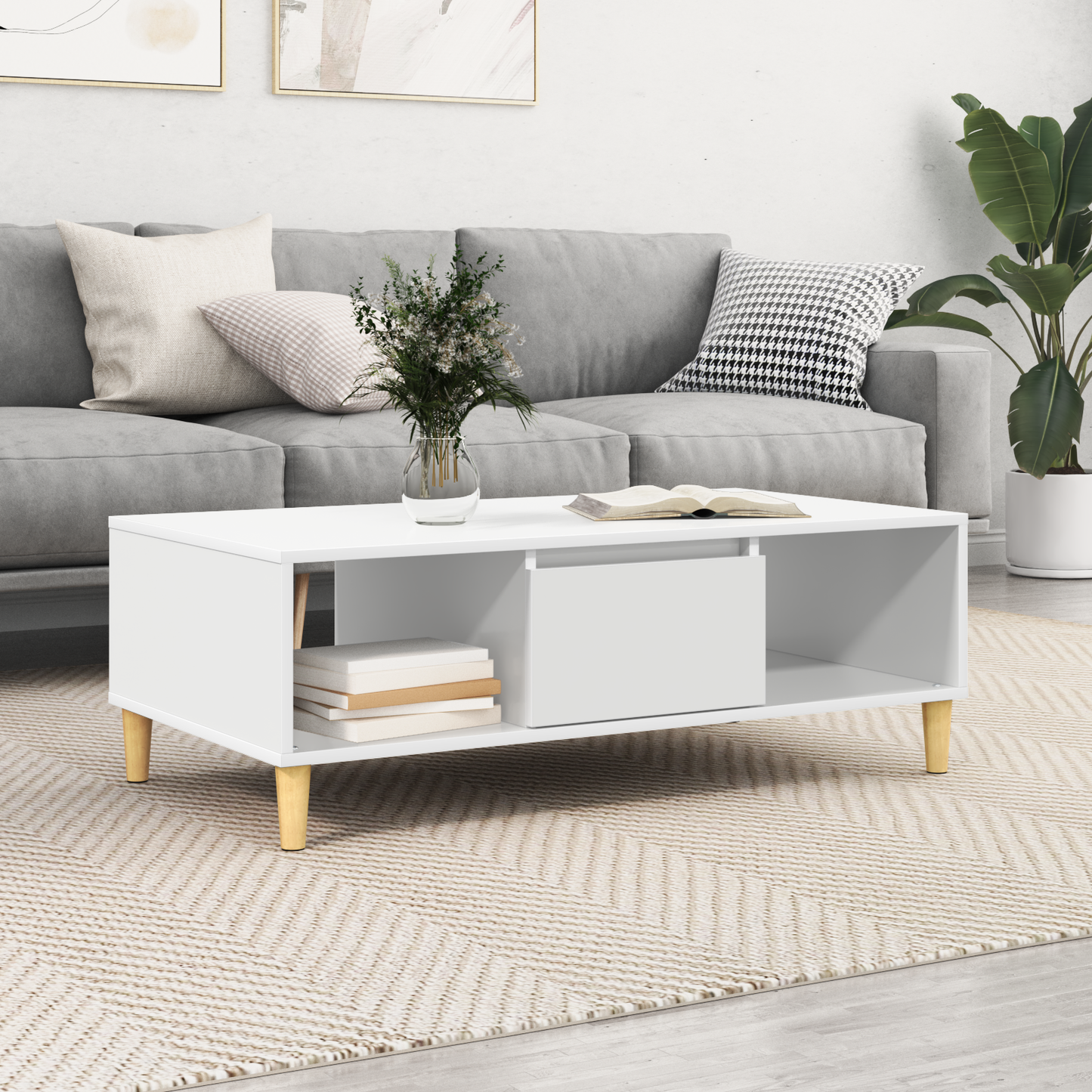 Coffee Table White 102 x 55 x 35 cm Engineered Wood