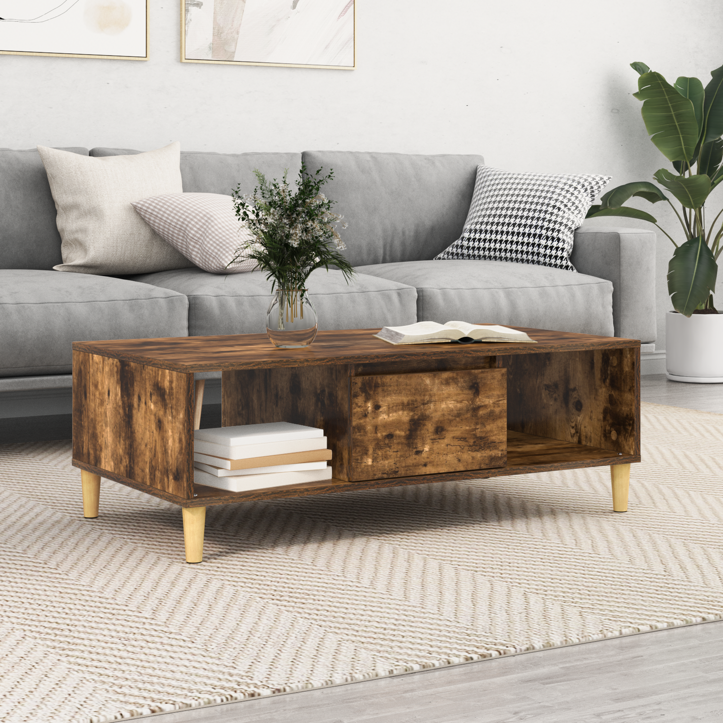 Coffee Table Smoked Oak 102 x 55 x 35 cm Engineered Wood