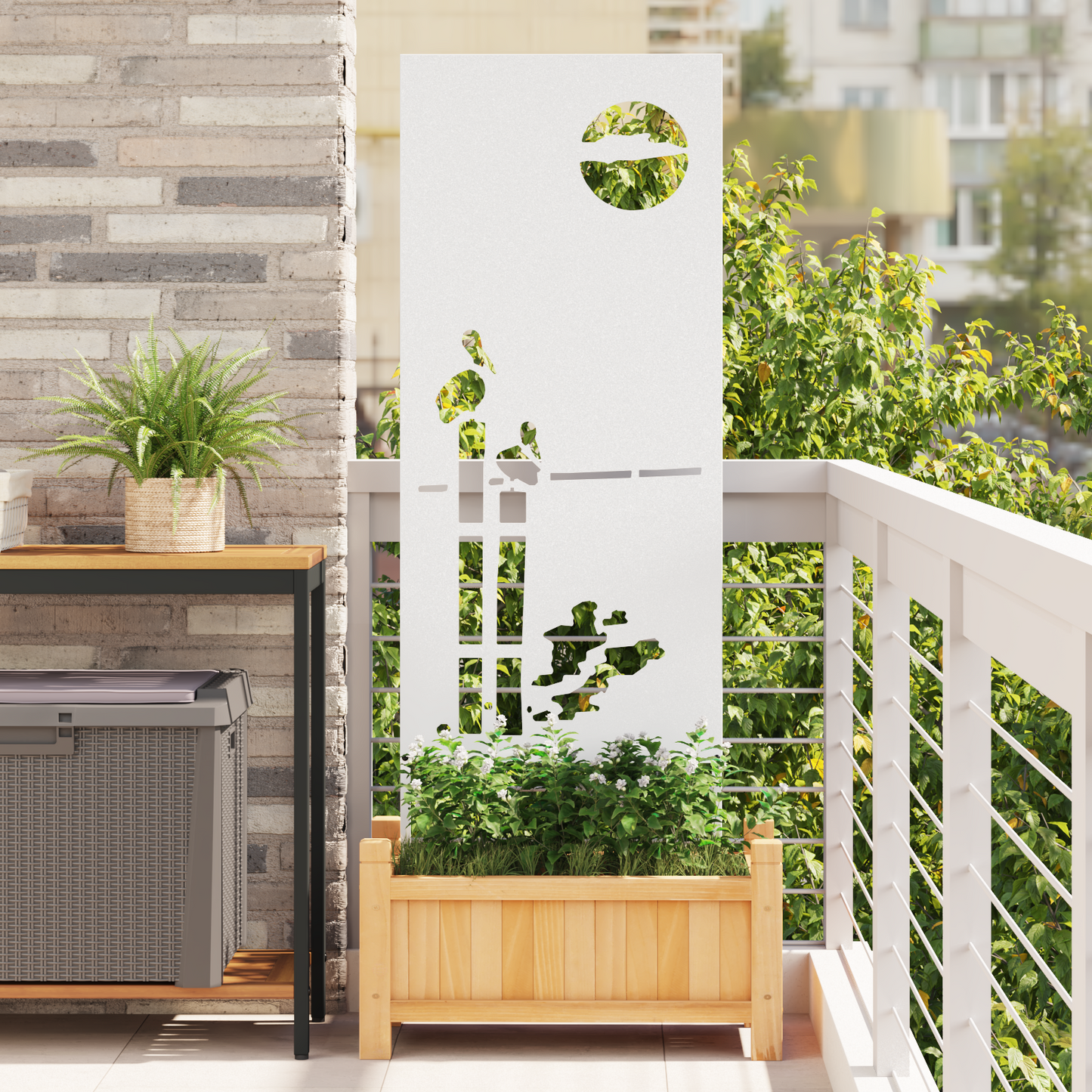 Garden Privacy Screen White 50 x 140 cm Cold-rolled steel