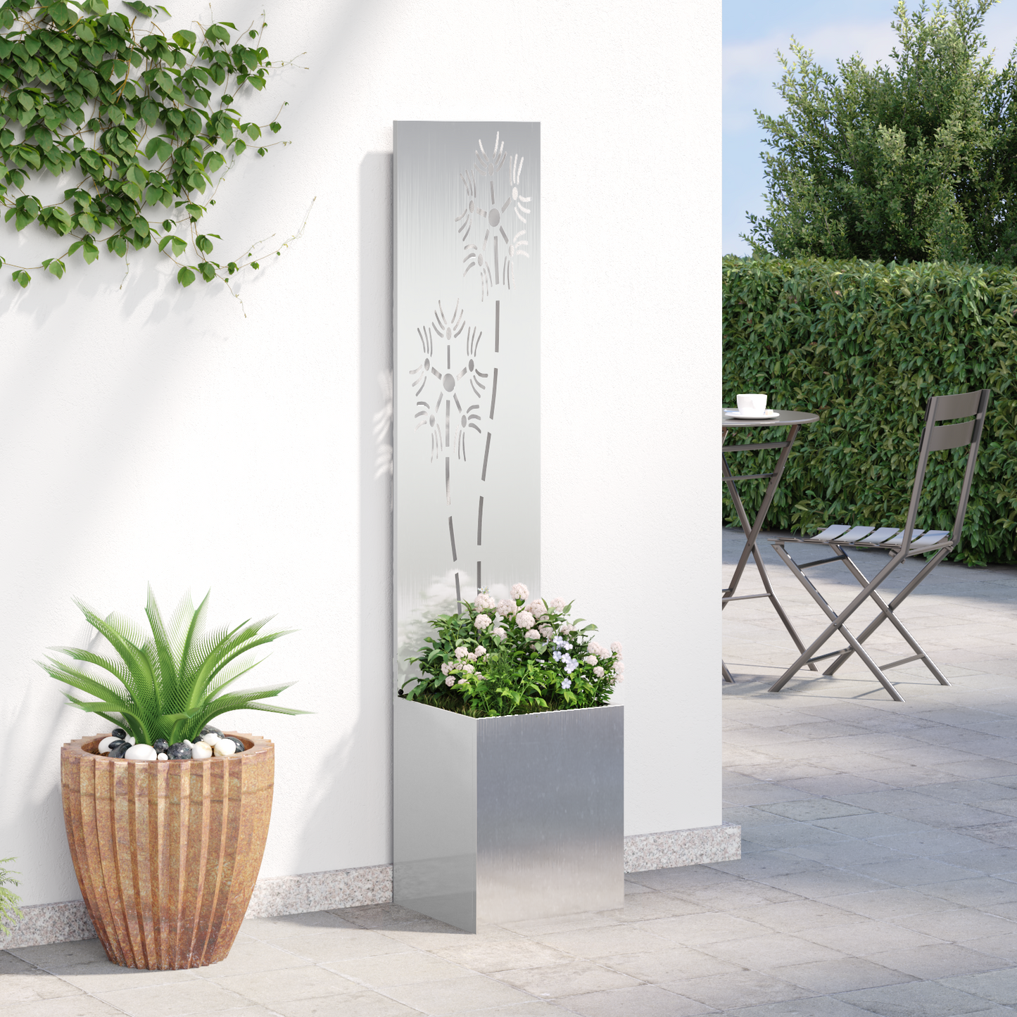 Garden Privacy Screen Floral Sliver 32 x 150 cm Stainless steel