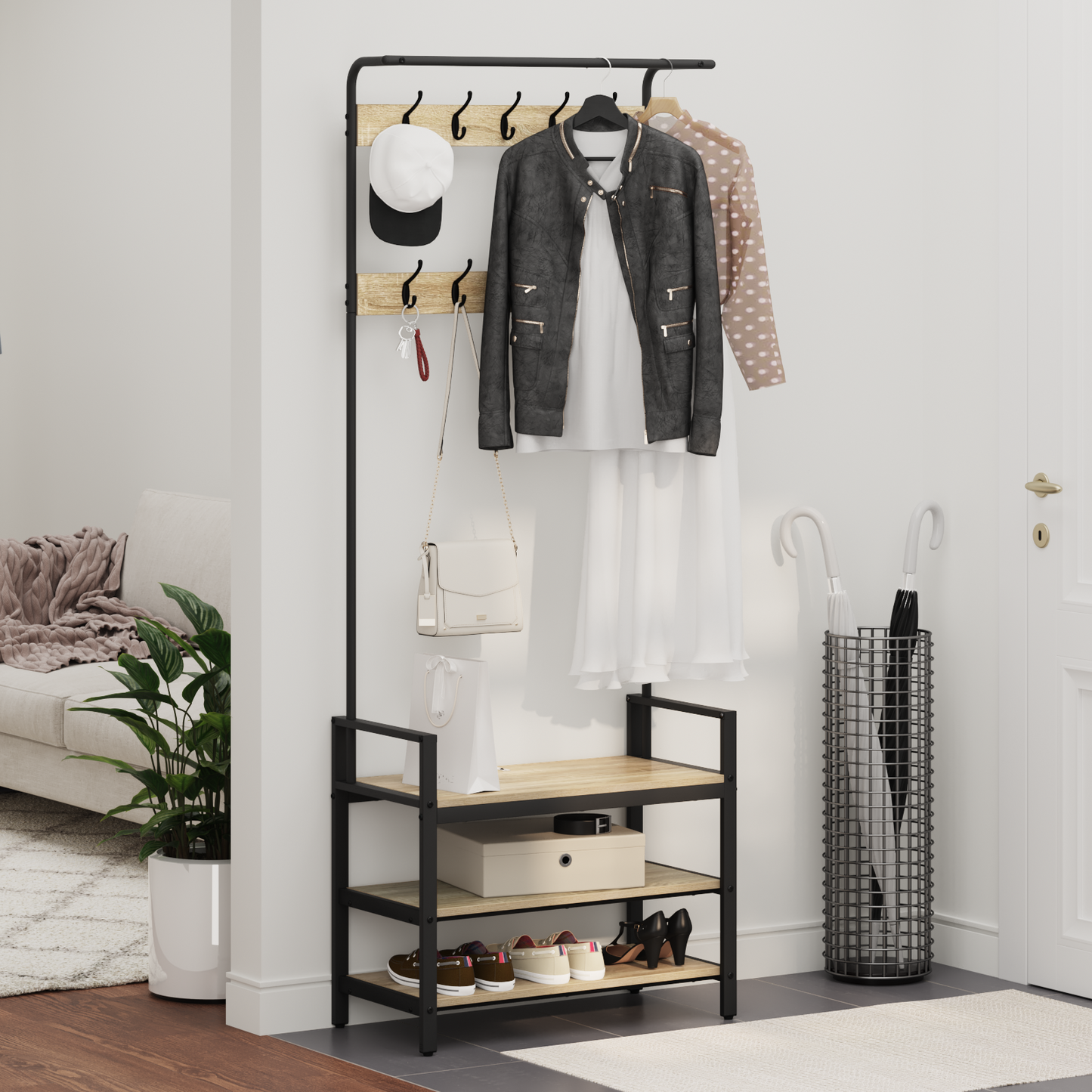 Coat Rack Sonoma Oak 75 x 34 x 184 cm Engineered wood